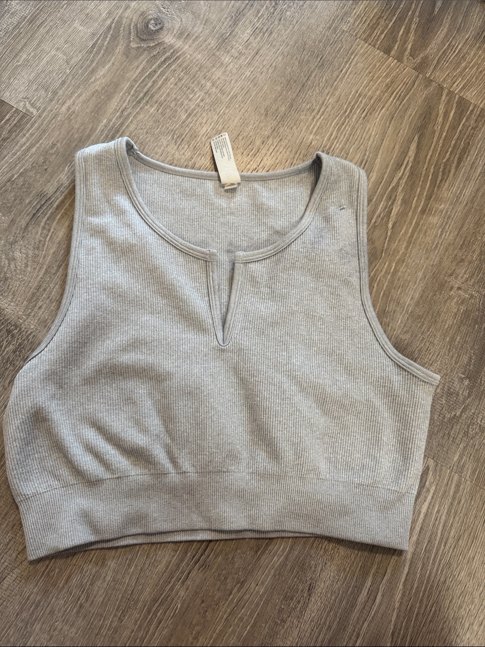 90 Degree By Reflex Light Gray Ribbed Cropped Tank with Notch